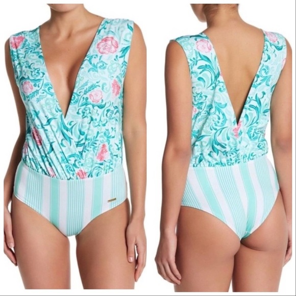 Anthropologie SAHA floral stripe one piece swimsuit, M. - Picture 8 of 8